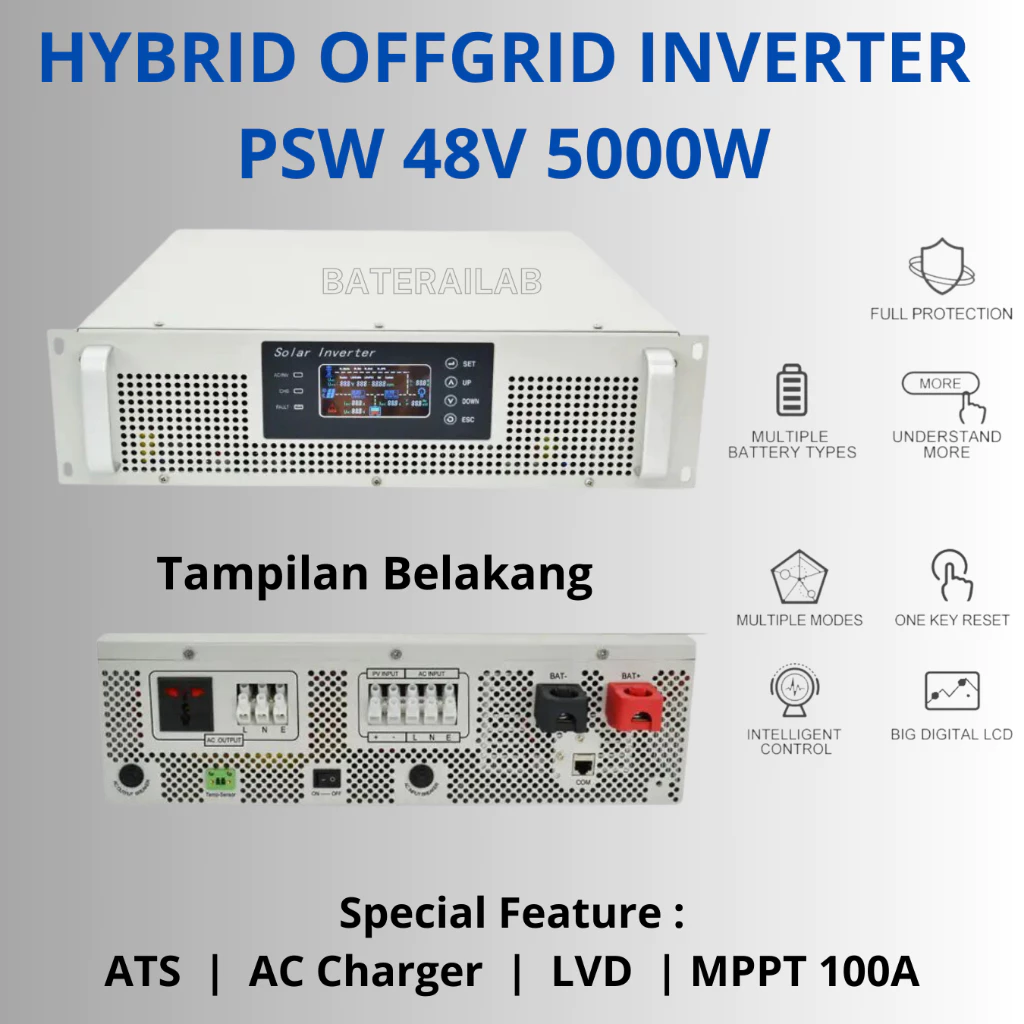 48V 5000W JNGE Rackmount Hybrid Offgrid Inverter Low Frequency Toroid ATS Charger MPPT 100A