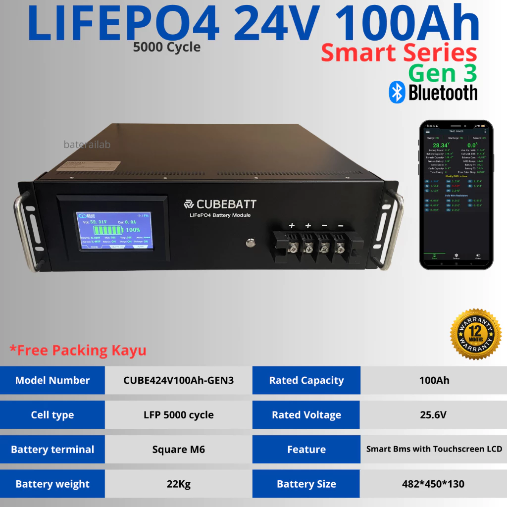 Baterai Lifepo4 24V 100Ah New 5000 cyle