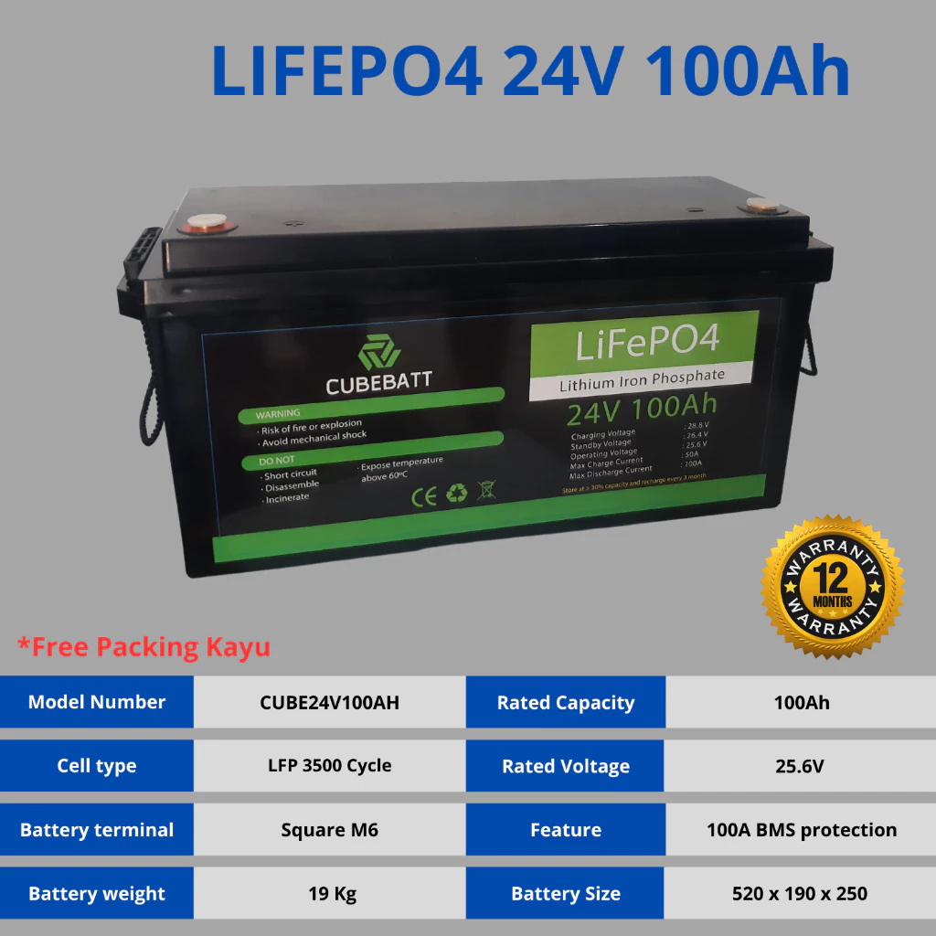 Baterai Lifepo4 24V 100Ah New Baru Cycle Life 5000