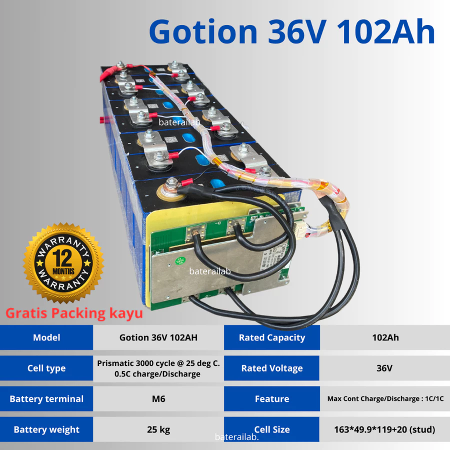 Baterai Lifepo4 36V 100Ah 3000-5000