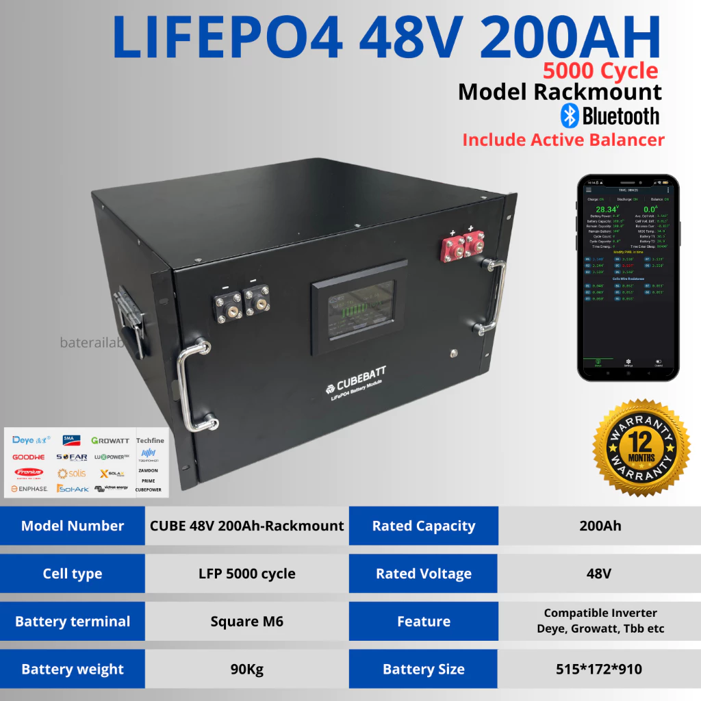 Baterai Lifepo4 48V 200AH Baru 5000