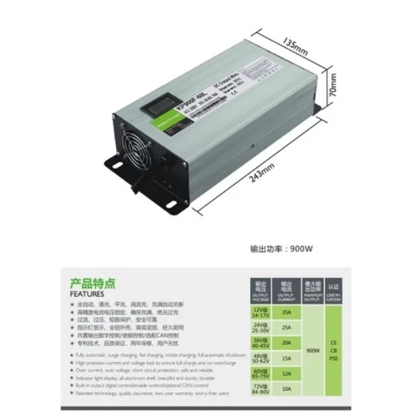 Charger Baterai Lifepo4 12V 24V 36V 48V 60V 72V 5A 10A 20A